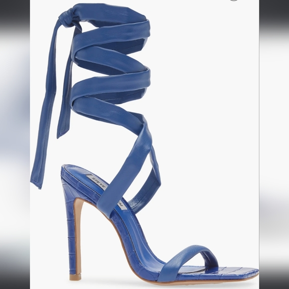 NWT STEVE MADDEN Blue Leather Lace Up Alligator Sandal, sz 5.5 - Picture 1 of 8